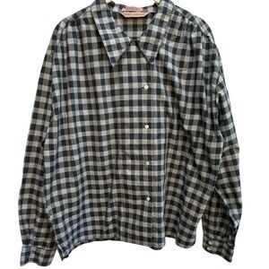 Vintage Henry Grethel Black White Gingham Oversized Collar Cotton Blouse Size 14